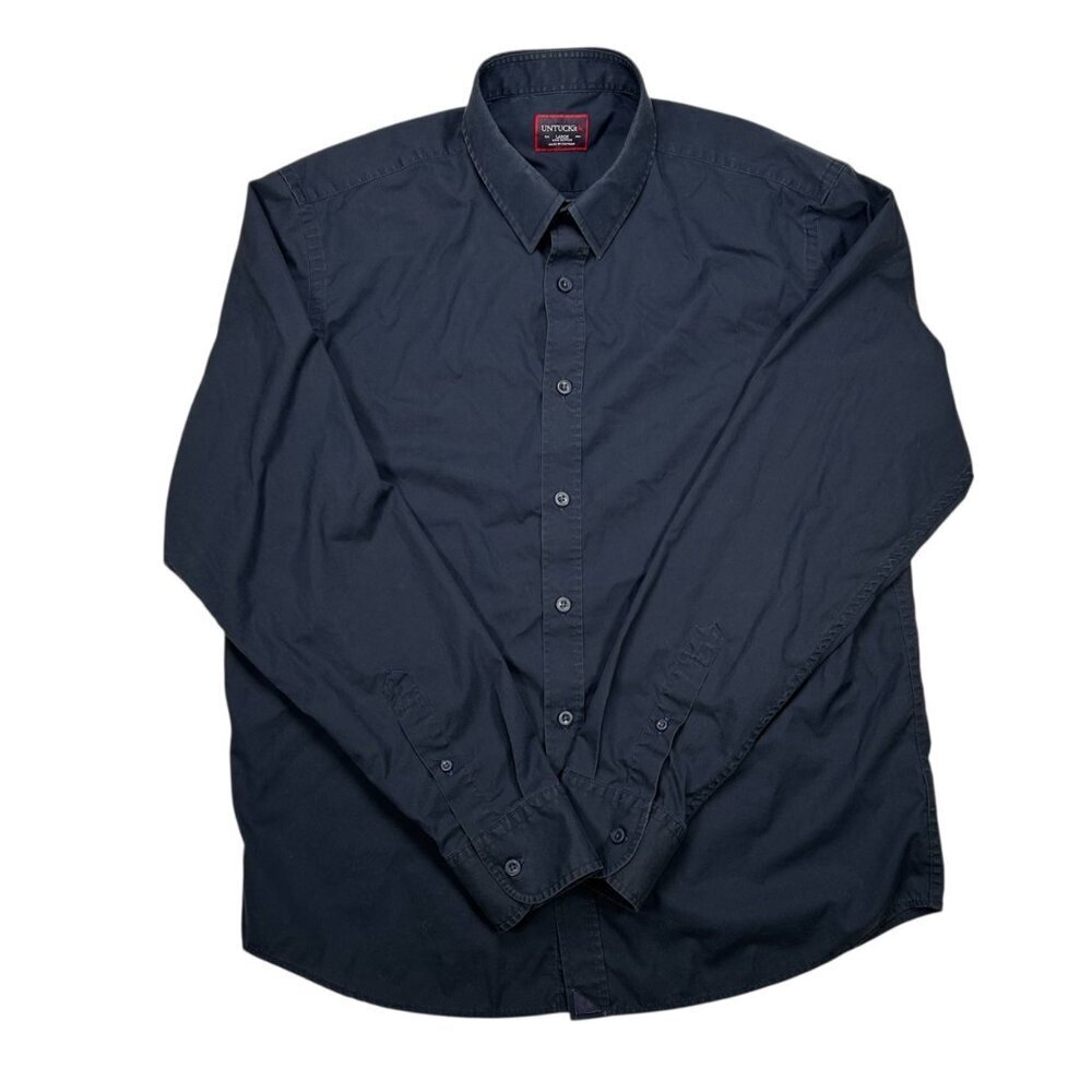 UNTUCKit Large Navy Long Sleeve Cotton Shirt Button Down Golf Work